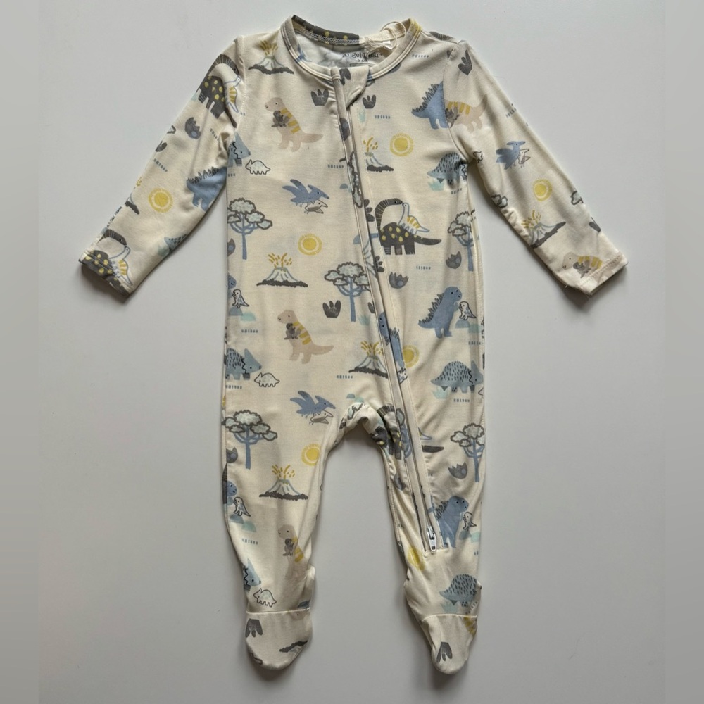 Angel Dear Baby Unisex Bamboo 2-Way Zipper Footie, Baby Loves Dinos - Size 3-6M